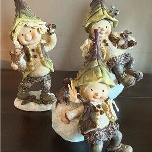 Whimsical Woodland Elf with Squirrel Figurines - Collection Trio